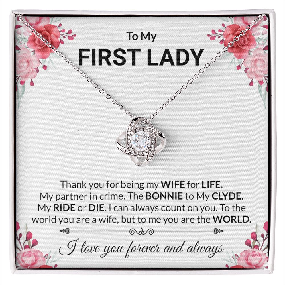 To My First Lady-Love Knot Necklace - Shopping Therapy 14K White Gold Finish / Standard Box Jewelry