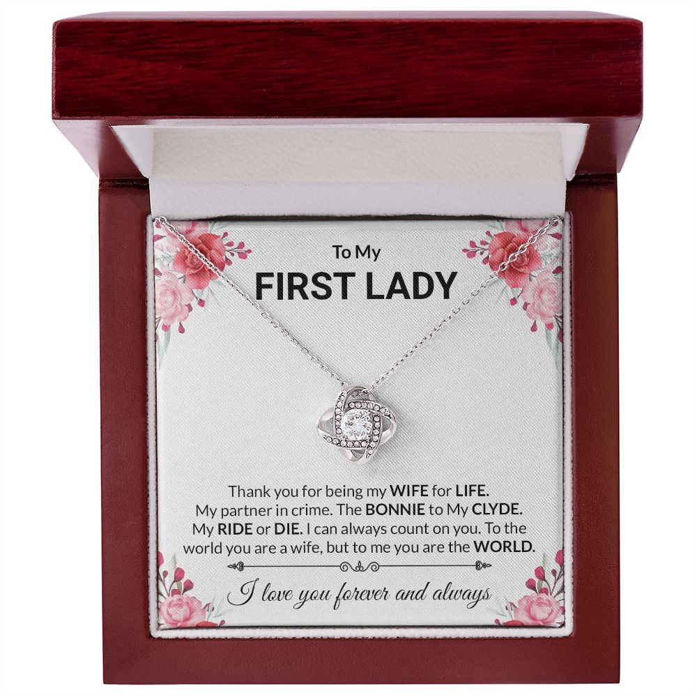 To My First Lady-Love Knot Necklace - Shopping Therapy 14K White Gold Finish / Luxury Box Jewelry