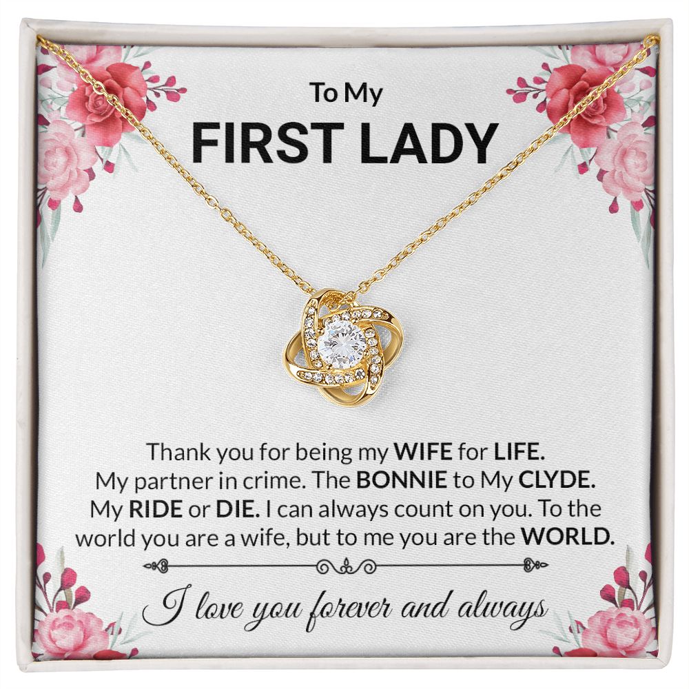 To My First Lady-Love Knot Necklace - Shopping Therapy 18K Yellow Gold Finish / Standard Box Jewelry