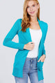 Turquoise Long Sleeve Open-Front Rib Knit Cardigan