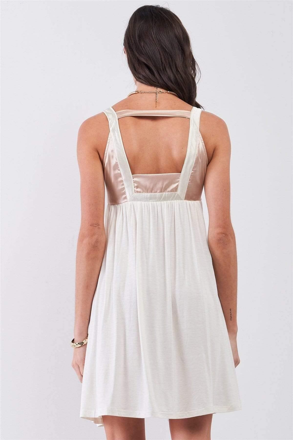 White Embroidered Sleeveless Satin Mini Dress - Shopping Therapy, LLC Dress