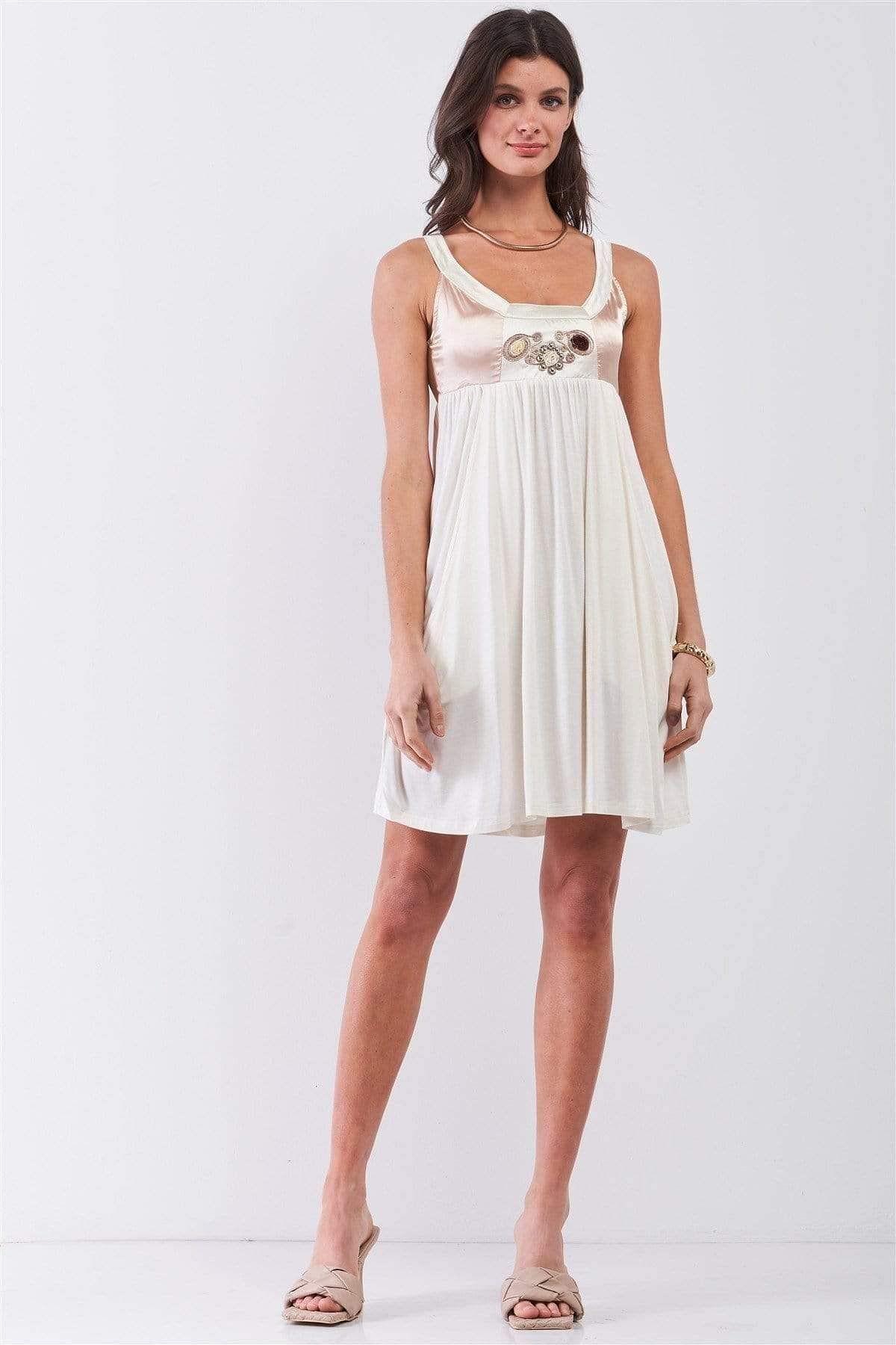 White Embroidered Sleeveless Satin Mini Dress - Shopping Therapy, LLC Dress