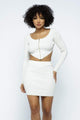 White Long Sleeve Crop Top And Mini Skirt