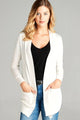 White Long Sleeve Open Front Rib knit Cardigan