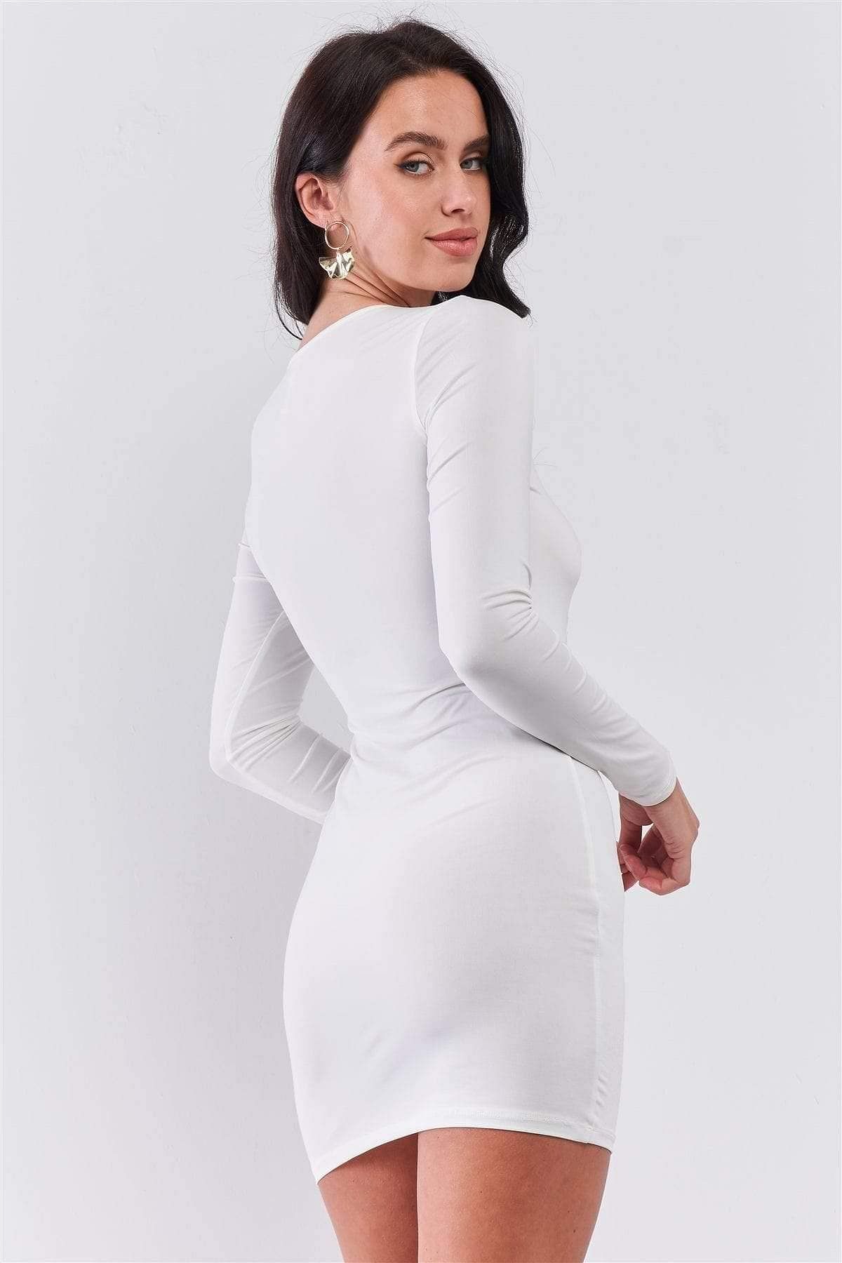 White Long Sleeve Sequin Mini Dress - Shopping Therapy L Dresses