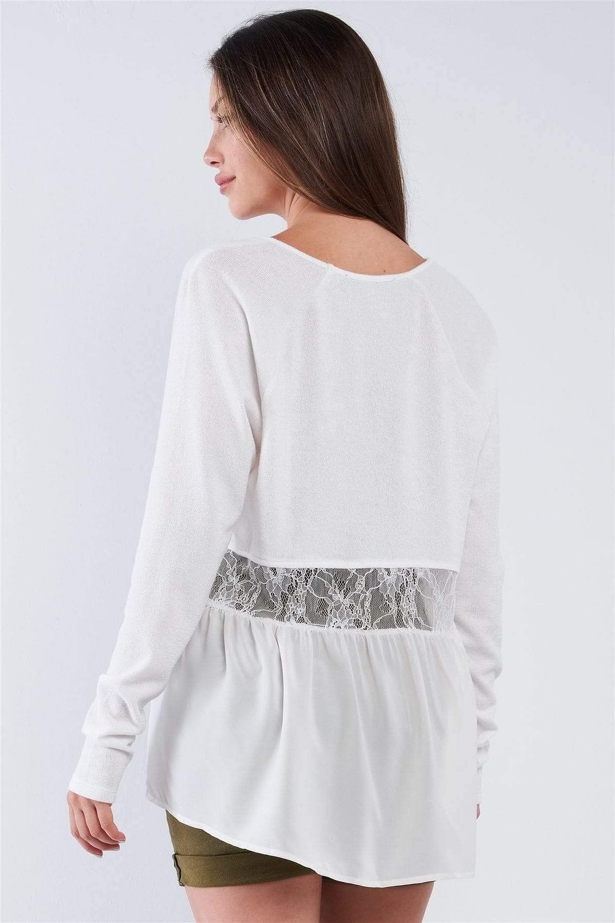 White Long Sleeve V-Neck Pullover Tunic - Shopping Therapy, LLC Shirts & Tops