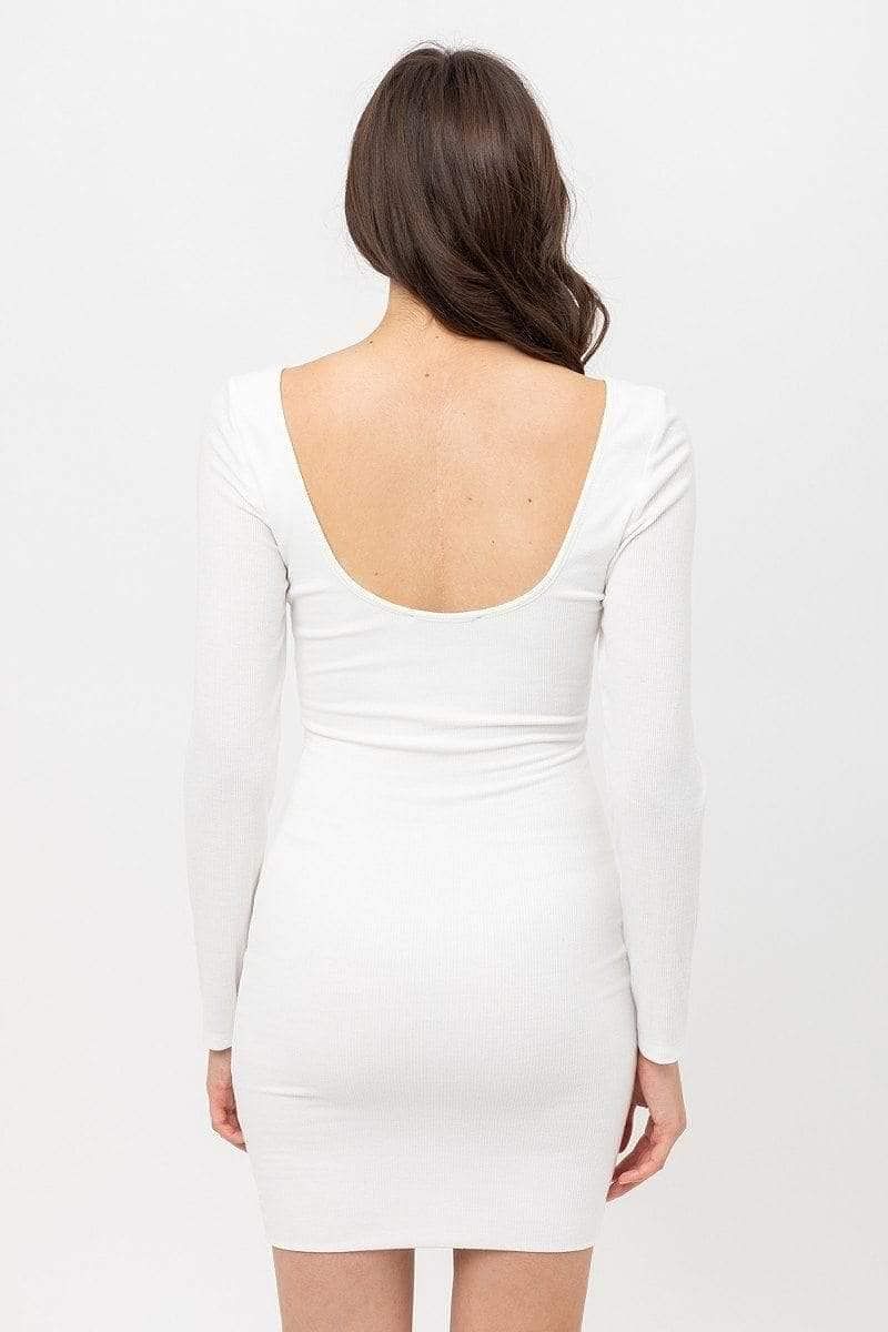 White Round Neck Long Sleeve Mini Dress - Shopping Therapy, LLC Dress