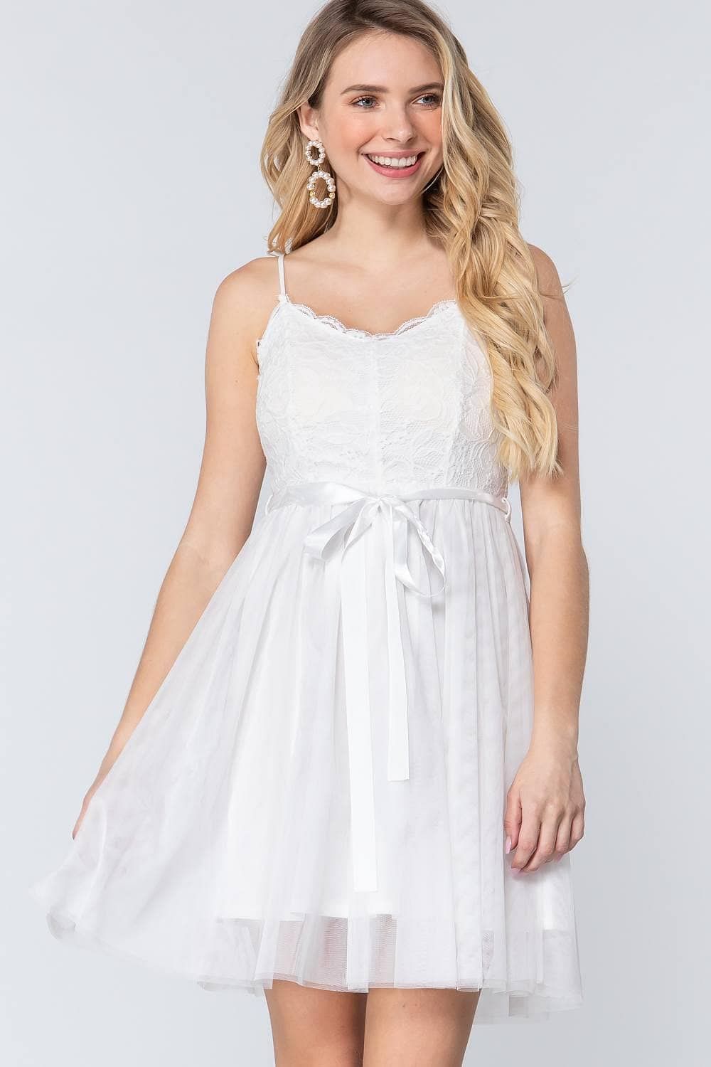 White Spaghetti Strap Cami Lace Mini Dress - Shopping Therapy S Dress