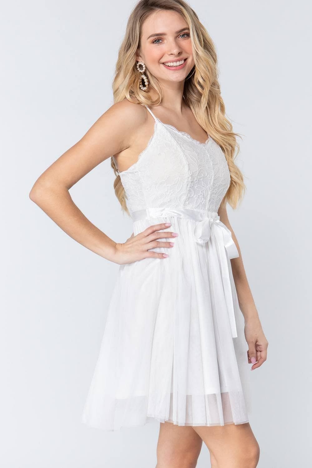 White Spaghetti Strap Cami Lace Mini Dress - Shopping Therapy L Dress
