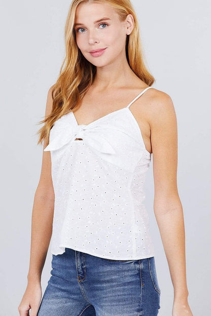 White Spaghetti Strap Front Tie V-Neck Cami - Shopping Therapy, LLC Top