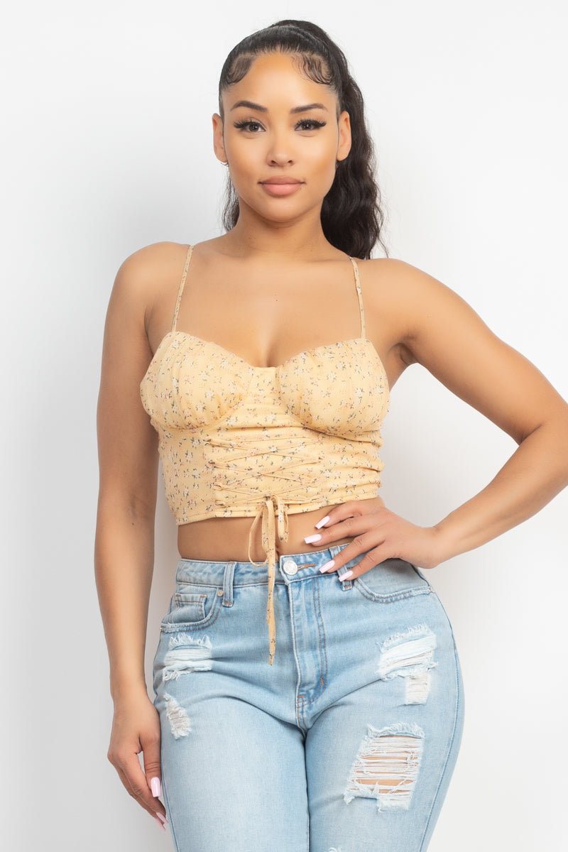 Yellow Floral Spaghetti Strap Crop Top - Shopping Therapy S Tops