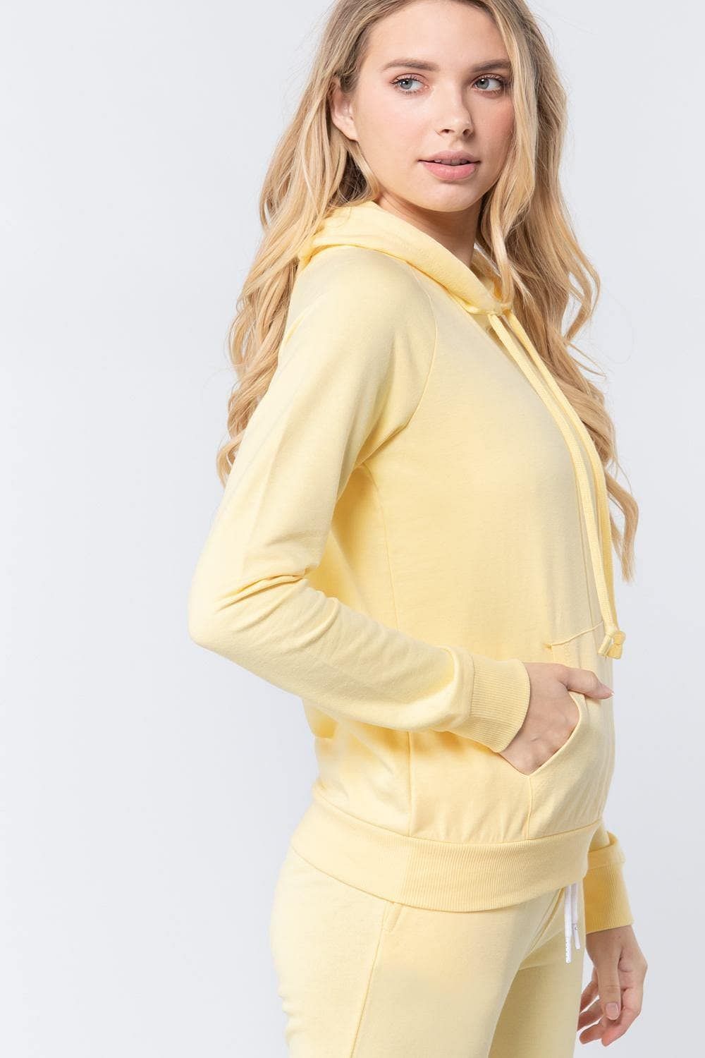 Yellow Long Sleeve French Terry Hooded Sweatshirt - Shopping Therapy L Sweatshirt