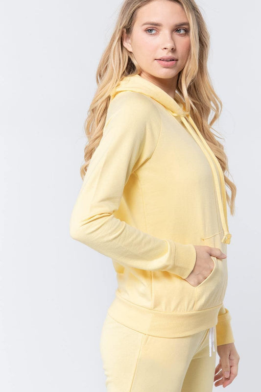 Yellow Long Sleeve French Terry Hooded Sweatshirt - Shopping Therapy, LLC Sweatshirt