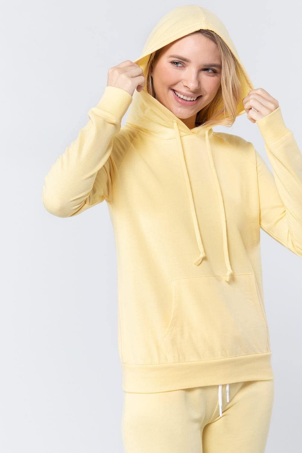 Yellow Long Sleeve French Terry Hooded Sweatshirt - Shopping Therapy S Sweatshirt