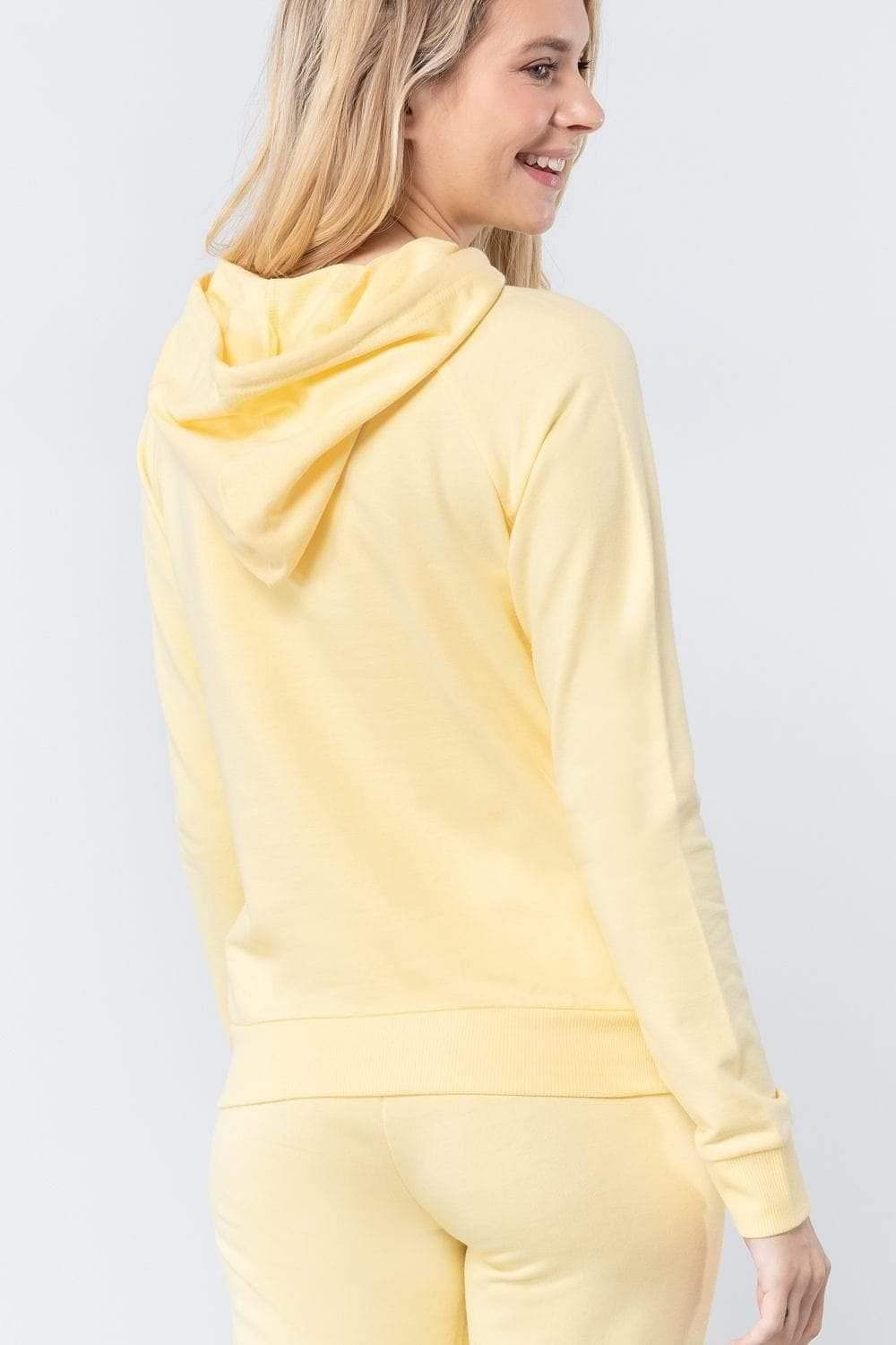 Yellow Long Sleeve French Terry Hooded Sweatshirt - Shopping Therapy M Sweatshirt